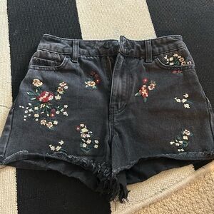 Black Denim embroidered Jean shorts